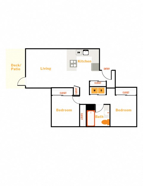 Floor plan for 2 beds, 1 bath, 920 sqft